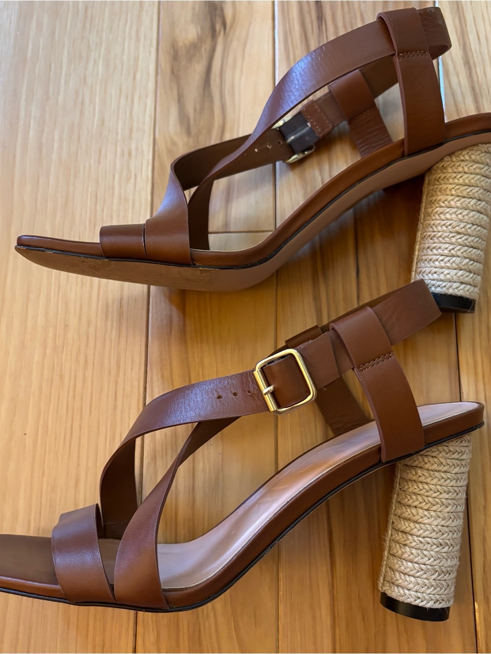 J. Crew Rounded Rope Heels Leather Strap Sandals - Picture 9 of 13
